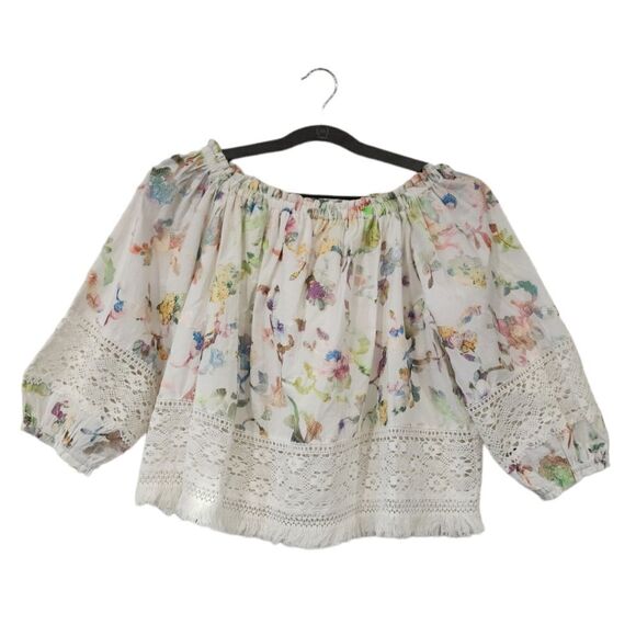 B.N.C.I Off Shoulder Multi Colored Embroidered Floral With Lace Top - Picture 1 of 11